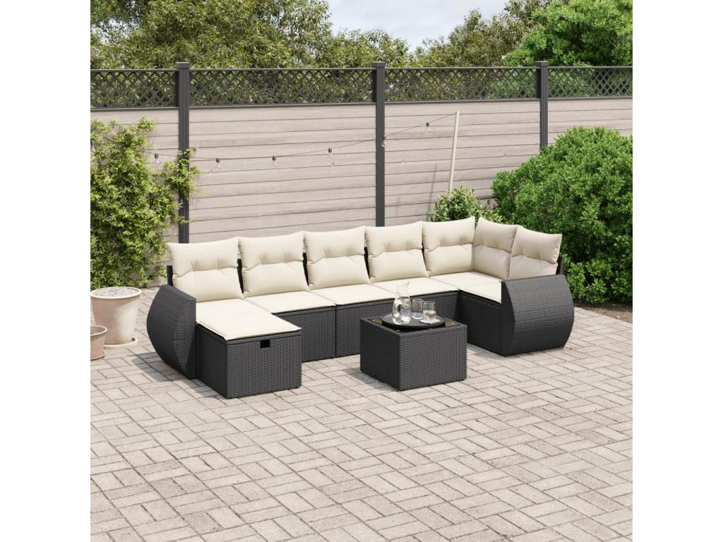 Salon de jardin 8 pièces avec coussins noir résine tressée ADKW48047