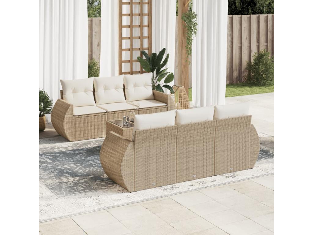 Salon de jardin avec coussins 7 pcs beige résine tressée AVCF44667