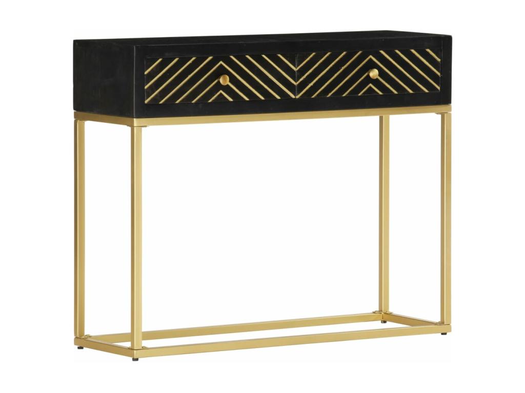 Table console Noir et doré 90x30x75 cm Bois de manguier massif NICD13707