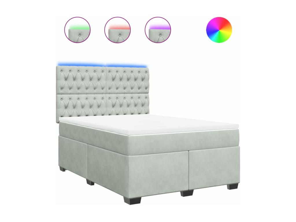 Sommier à Ventoriq de lit et matelas Gris clair 160x200cm Velours LEMC97681