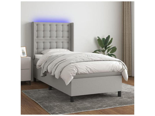 Sommier à Boislis de lit matelas LED Gris clair 100x200 Tissu OITD14327
