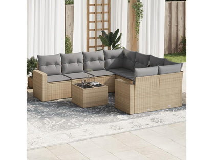 Salon de jardin avec coussins 9 pièces beige résine tressée ACJG26014