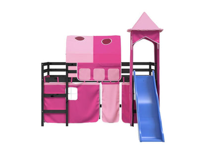 Lit mezzanine enfants avec tour sans matelas rose 80x200 cm MWVZ65582