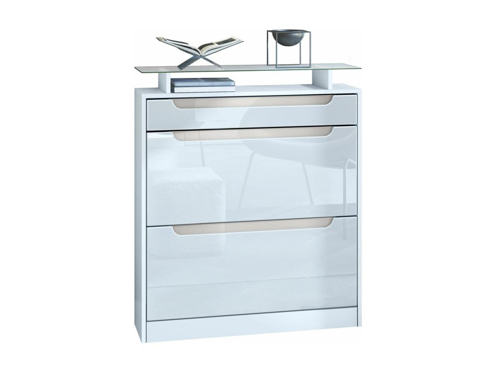 Meuble à Chaussures Blanc Mat blanc laqué Poignées En Gris Sable laqué 89x104x23 Cm QDPT58785