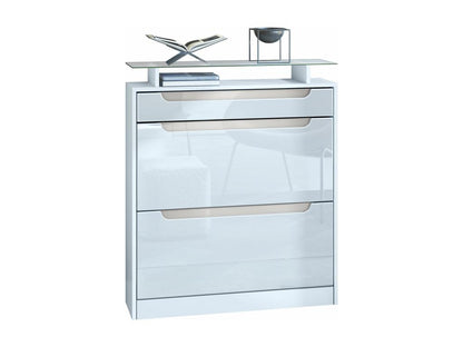 Meuble à Chaussures Blanc Mat blanc laqué Poignées En Gris Sable laqué 89x104x23 Cm QDPT58785