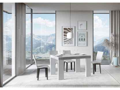 Table extensible 90x130/390 cm Roxell Mix dessus Gris Béton pieds Frêne Blanc IKHE55694