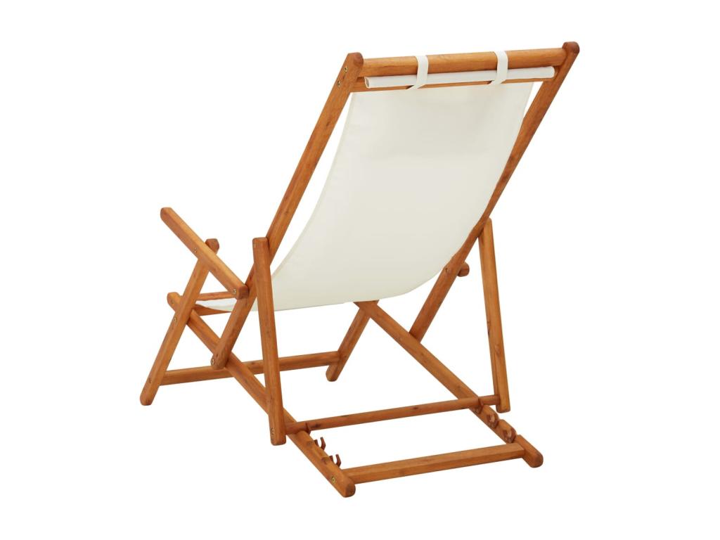 Chaise pliable de plage Bois d'eucalyptus solide et tissu Crème HYLS30705