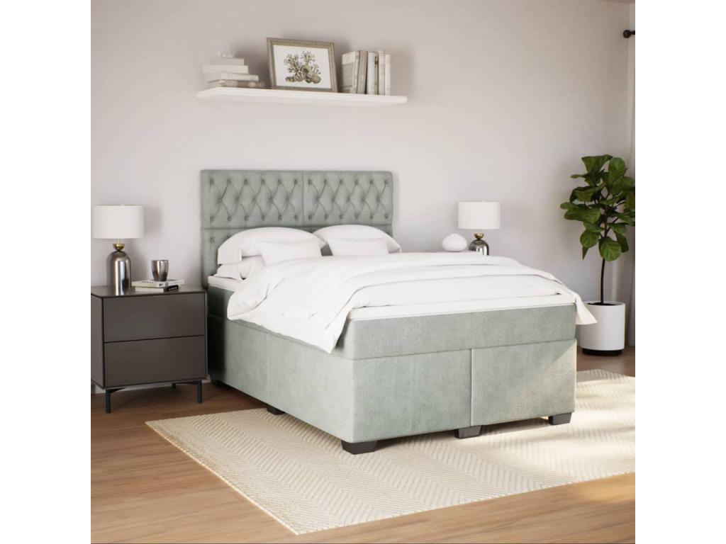 Sommier à Ventoriq de lit et matelas Gris clair 160x200cm Velours LEMC97681