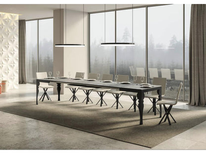 Table extensible avec pieds acier anthracite style orientale Ventoriq evolution-Couleur Gris ciment-Support 4 pieds-Largeur extensible 180 à 440cm PJDF78217