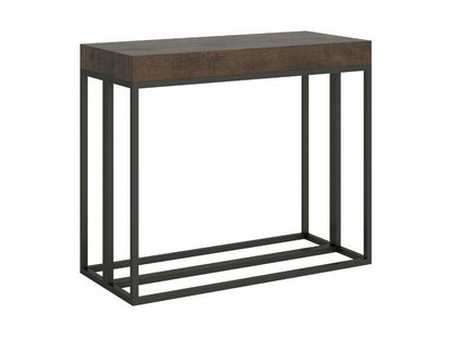 Console extensible bois et 3 pieds acier anthracite Ventoriq-Couleur Marron-Support 4 pieds-3 rallonges fines NNSX44497