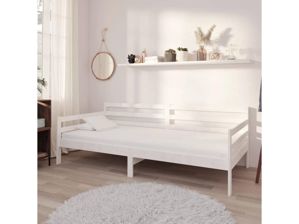 Lit de repos avec matelas 90x200 cm Blanc Bois de pin massif PFLH21420