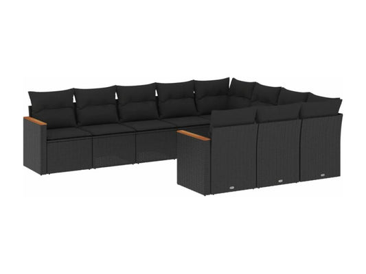 Salon de jardin 10 pcs avec coussins noir résine tressée KVIT53229