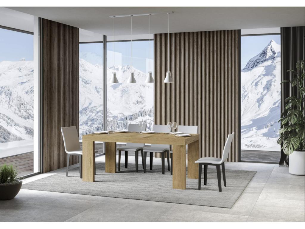 Table à manger extensible en bois Lumenao-Couleur Blanc-Pied et support sur Lumenao-2 rallonges fines-Largeur extensible 180 à 284cm BYEQ33704