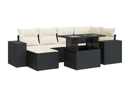 Salon de jardin 7 pcs avec coussins noir résine tressée CSDS08400