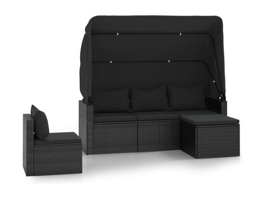 Ensemble de canapés de jardin 4 pièces et coussins noir poly rotin FUBU92977