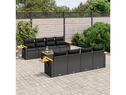 Salon de jardin 9 pcs avec coussins noir résine tressée AIWX74659
