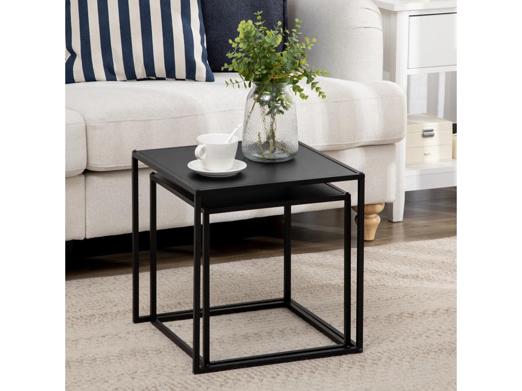 Lot de 2 tables basses gigognes carrées design contemporain encastrable acier noir WLAI49780