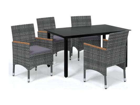 Mobilier à dîner de jardin et coussins 5 pièces Résine tressée Gris FGAS90042