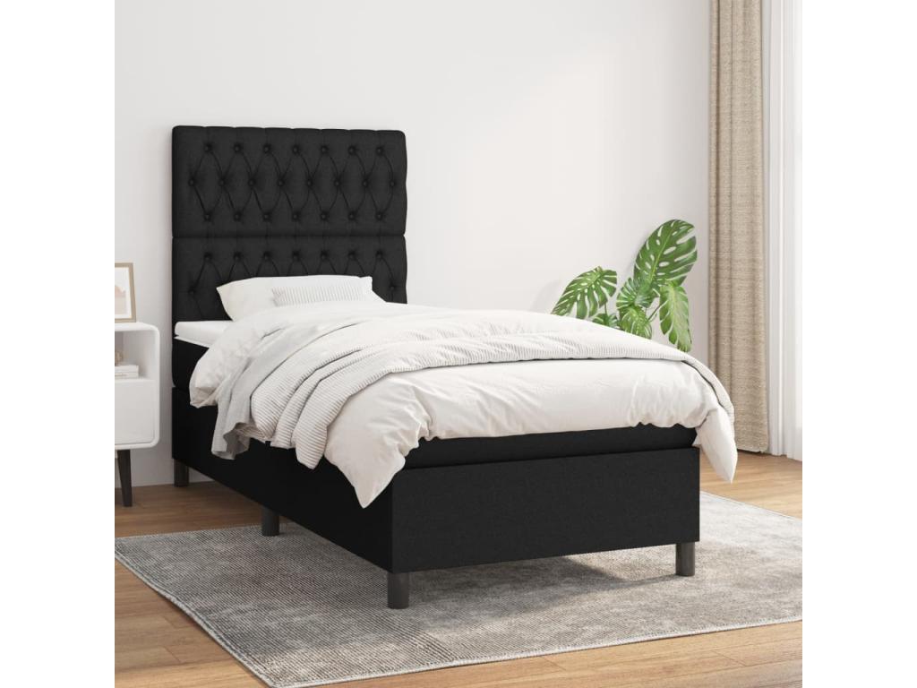Lit à sommier tapissier avec matelas Noir 100x200 cm Tissu ODJO93597