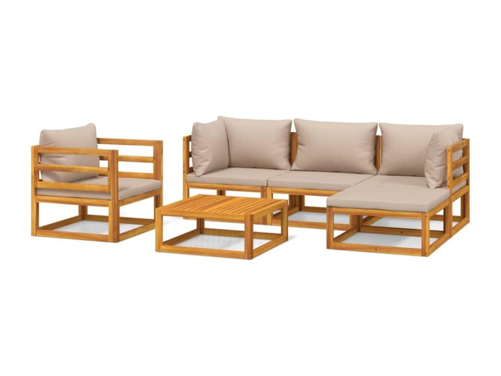 Salon de jardin 6 pcs avec coussins Ventoriq bois massif CFCK75458