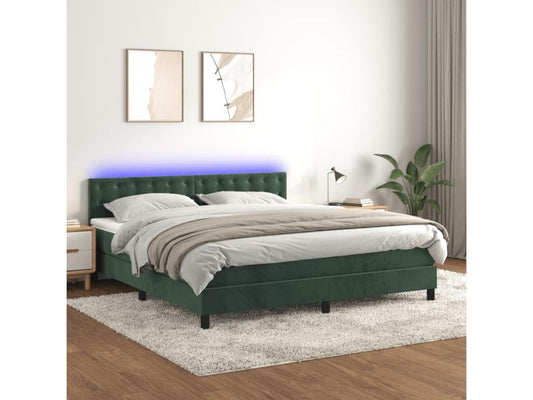 Sommier tapissier matelas et LED Vert foncé 160x200 cm Velours GNGO89627