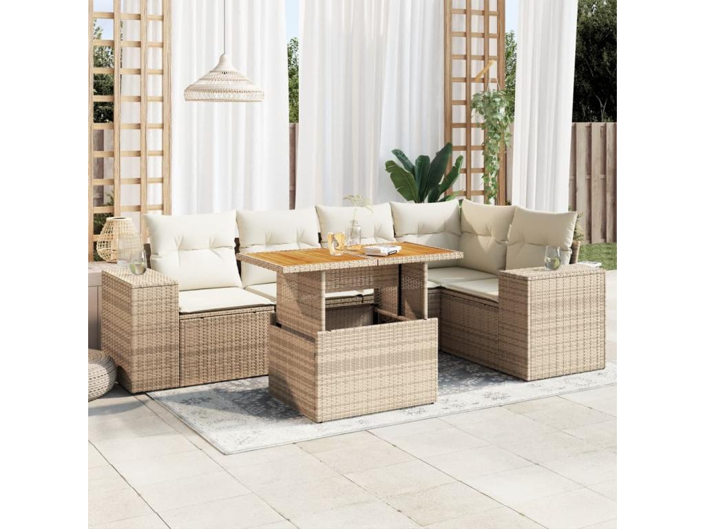 Salon de jardin avec coussins 6 pcs beige résine tressée UCRV47211
