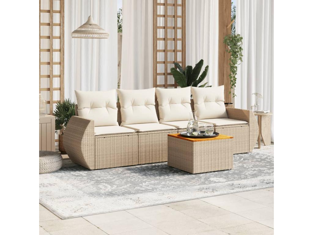 Salon de jardin avec coussins 5 pièces beige résine tressée DEOJ33413