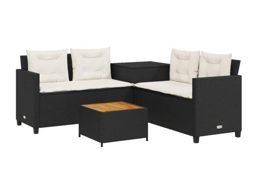 Canapé de jardin avec table et coussins en forme de L noir SEQJ07658