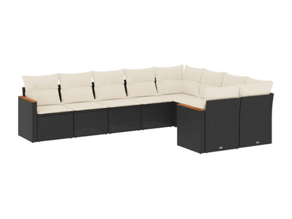 Salon de jardin 9 pcs avec coussins noir résine tressée AUAI57779
