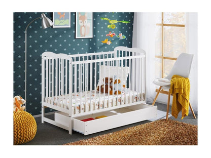 Lit bébé évolutif avec tiroir et matelas collection Ventoriq réglable en hauteur- Coloris blanc mat. WGTY01804