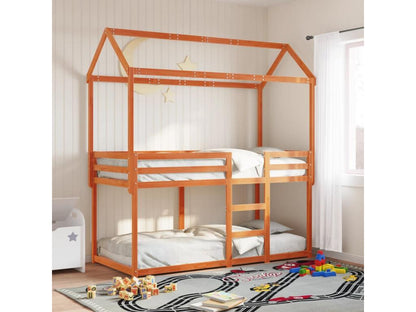 Lit superposé avec toit cire marron 75x190cm bois massif de pin PIKM07638