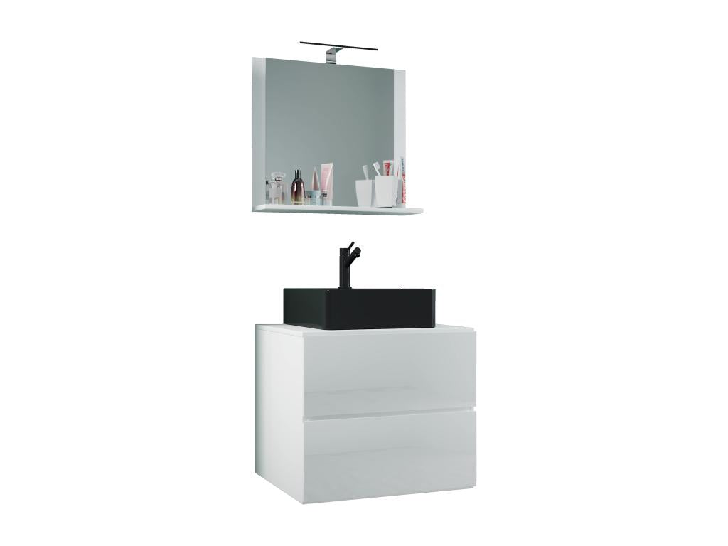 Ventoriq 3-pièces lavabo ensemble de meubles de salle de bains lavabo Lendas BL largeur 60 cm M tiroir blanc NBAF75461
