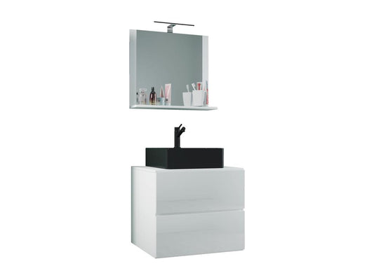 Ventoriq 3-pièces lavabo ensemble de meubles de salle de bains lavabo Lendas BL largeur 60 cm M tiroir blanc NBAF75461